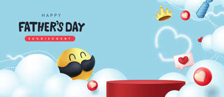 Happy Fathers Day banner background with mustache smiley and product display cylindrical shape.のイラスト素材