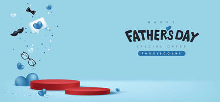Happy Father's Day card with with product display cylindrical shape and gift box for dad on blue backgroundのイラスト素材