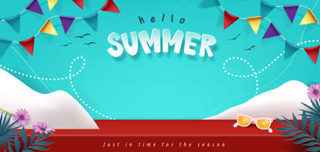 Summer banner studio table room product display with copy spaceのイラスト素材