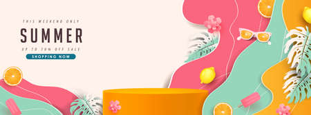 Colorful Summer sale banner with product display cylindrical shapeのイラスト素材