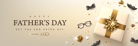 Happy Father's Day card with luxury golden festive decoration backgroundのイラスト素材