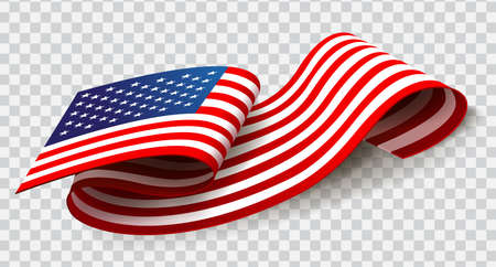 United States of America waving flag on transparent background for 4th of July.のイラスト素材