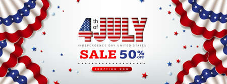 Independence day USA sale banner with Flag of the United States. 4th of July poster template.