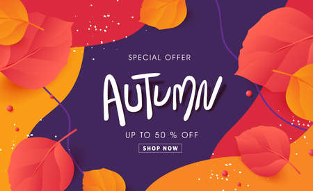Autumn sale banner background layout decorate with autumn leavesのイラスト素材