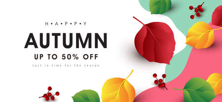 Autumn sale banner background layout decorate with autumn leavesのイラスト素材