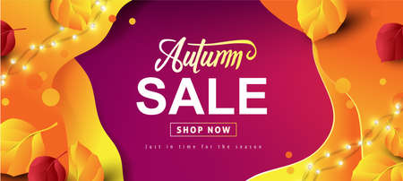 Autumn sale banner background layout decorate with autumn leavesのイラスト素材