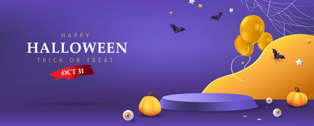 Halloween background design with product display cylindrical shape and Festive Elements Halloweenのイラスト素材
