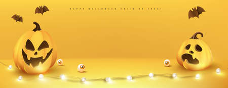 Happy Halloween banner Studio room product display with copy space and pumpkins Festive Elements Halloweenのイラスト素材
