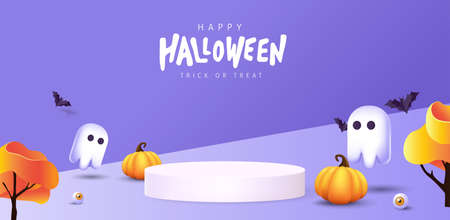 Halloween background design with product display cylindrical shape and Festive Elements Halloweenのイラスト素材