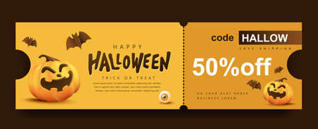 Halloween Gift promotion Coupon banner or party invitation background with pumpkin funny facesのイラスト素材