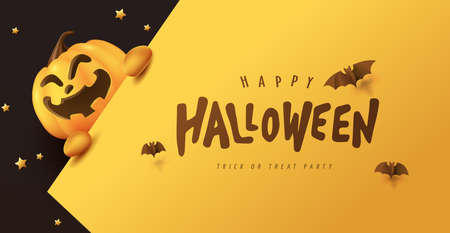 Happy Halloween banner or party invitation background with pumpkins Festive Elements Halloween&#xA;のイラスト素材