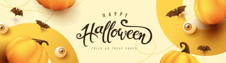 Happy Halloween banner or party invitation background with pumpkins Festive Elements Halloweenのイラスト素材