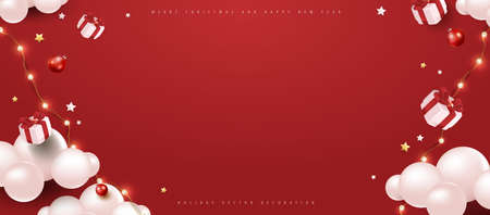 Merry Christmas and happy new year poster banner with festive decoration and copy spaceのイラスト素材