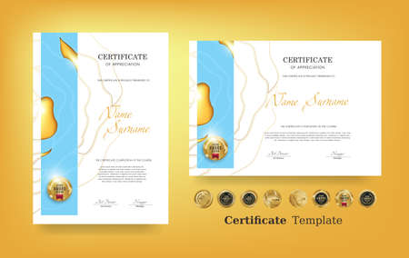 Certificate of appreciation template and vector golden Luxury premium badges designのイラスト素材