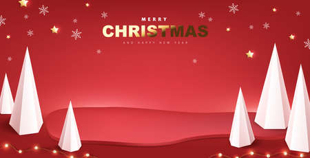 Merry Christmas banner with product display and festive decoration for christmasのイラスト素材
