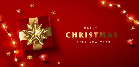 Merry Christmas and happy new year promotion banner with festive decoration for christmasのイラスト素材
