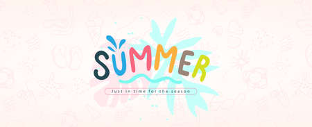 Tropical Colorful Summer beach vibes background layout banner designのイラスト素材