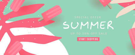 Summer sale design with pretty pink ice cream Color background layout bannerのイラスト素材