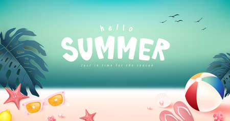 Abstract colorful Summer banner background with beach vibes decorateのイラスト素材