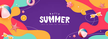 Abstract colorful Summer banner background with beach vibes decorateのイラスト素材