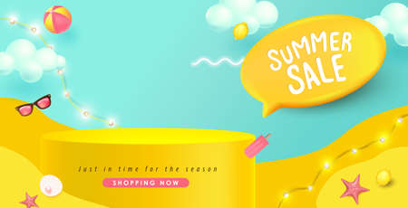 Colorful Summer sale banner with product display cylindrical shapeのイラスト素材