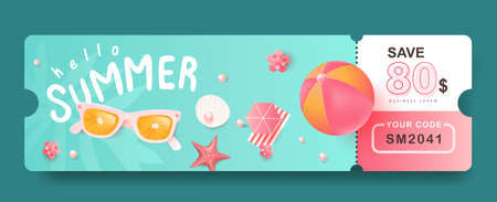 Summer Gift promotion Coupon banner template with beach vibes decorateのイラスト素材