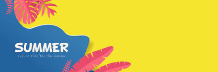 Tropical Summer background layout banner design with Paper Cut artのイラスト素材
