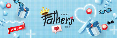 Happy Father's Day greeting card with Father's Day calligraphy and gift item for dadのイラスト素材