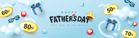 Father's Day sale banner poster background with Father's Day calligraphy and gift item for dadのイラスト素材