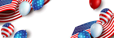Independence day USA celebration banner with american balloons and Flag of the United States and copy spaceのイラスト素材