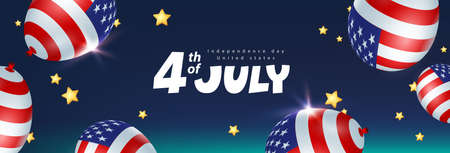 Independence day USA celebration banner background in night sky with american balloons and gold starsのイラスト素材