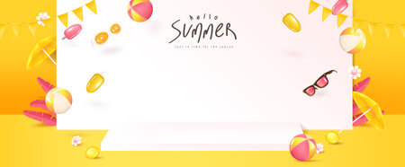 Summer poster banner template for promotion with product display and elements for beach partyのイラスト素材
