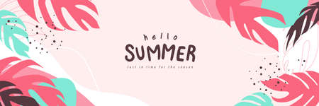 Tropical Summer banner design with tropical leaf abstract backgroundのイラスト素材
