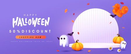 Halloween background design with product display cylindrical shape and Festive Elements Halloweenのイラスト素材