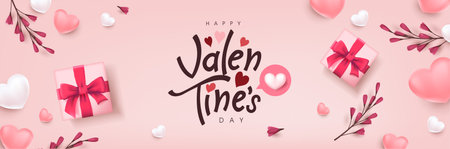Happy Valentine's day banner backgroud with gift box and heartのイラスト素材