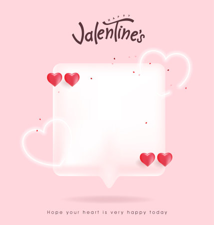 Valentines day chat bubbles banner of social media quote with heart shape decorationのイラスト素材