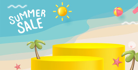 Colorful Summer sale banner with product display cylindrical shapeのイラスト素材