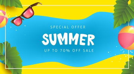 Summer sale background layout banners decorate with tropical leafのイラスト素材