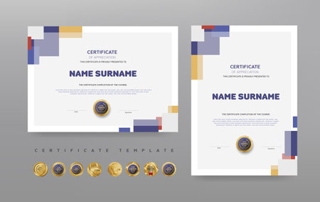 Certificate of appreciation or Award diploma template design and vector golden Luxury premium badges designのイラスト素材