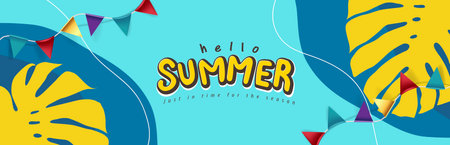 Summer promotion poster banner with summer tropical beach vibes backgroundのイラスト素材