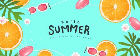 Summer promotion poster banner with summer tropical beach vibes backgroundのイラスト素材