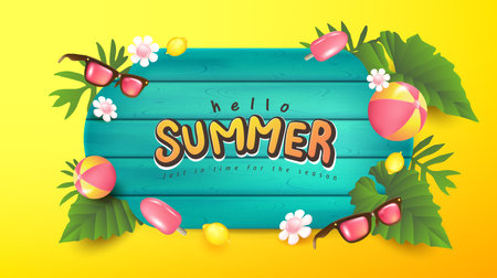 Summer promotion poster banner with summer tropical beach vibes backgroundのイラスト素材