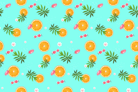 Summer seamless pattern with summer tropical beach vibes