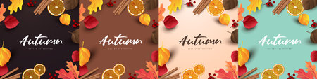 Autumn card banner background layout template with autumn leaves season decorate