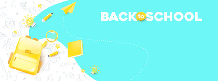 back to school banner background layout decorate with school supplies and hand drawn icon and empty spaceのイラスト素材