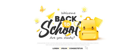 back to school web banner background layout decorate with school suppliesのイラスト素材