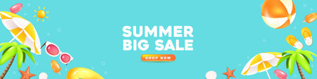 Summer sale web banner tropical beach vibes background with beach decorationのイラスト素材