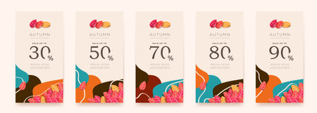Autumn Gift sale promotion Coupon banner abstract background template. Elegant Autumn Voucher Design.のイラスト素材