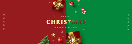 Merry Christmas and happy new year promotion banner with festive decoration for christmasのイラスト素材