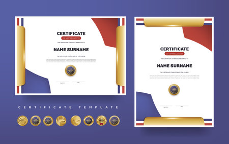 Certificate of appreciation or Award diploma template design and vector golden Luxury premium badges designのイラスト素材